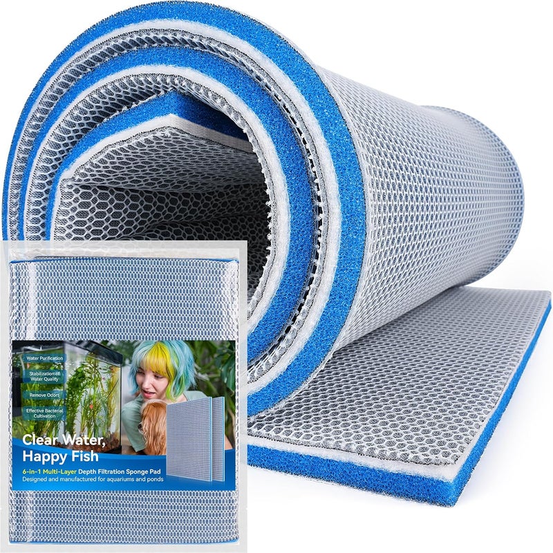 Borlech 8-Layer Fast-Acting Aquarium Filter Pad - Cut-to-Size Aquarium Floss Media for Fish Tank, Pond, Sump - Fast Water Polishing in Hours (47.24"x15.75"x0.6") - Image 1